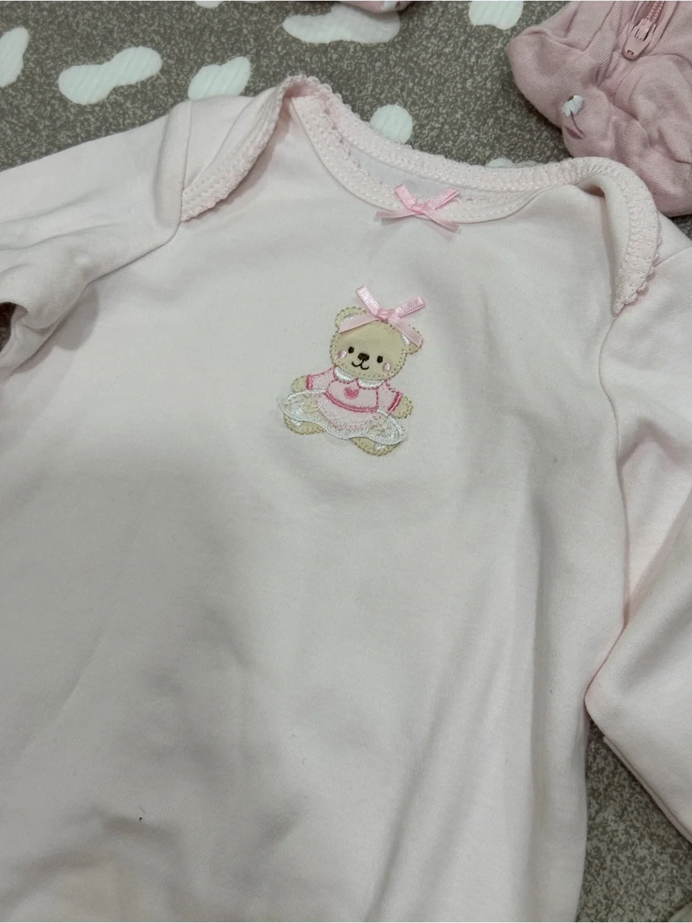 Lot of 6 pima bamboo newborn baby girl footies gown teddy bear lambs mittens